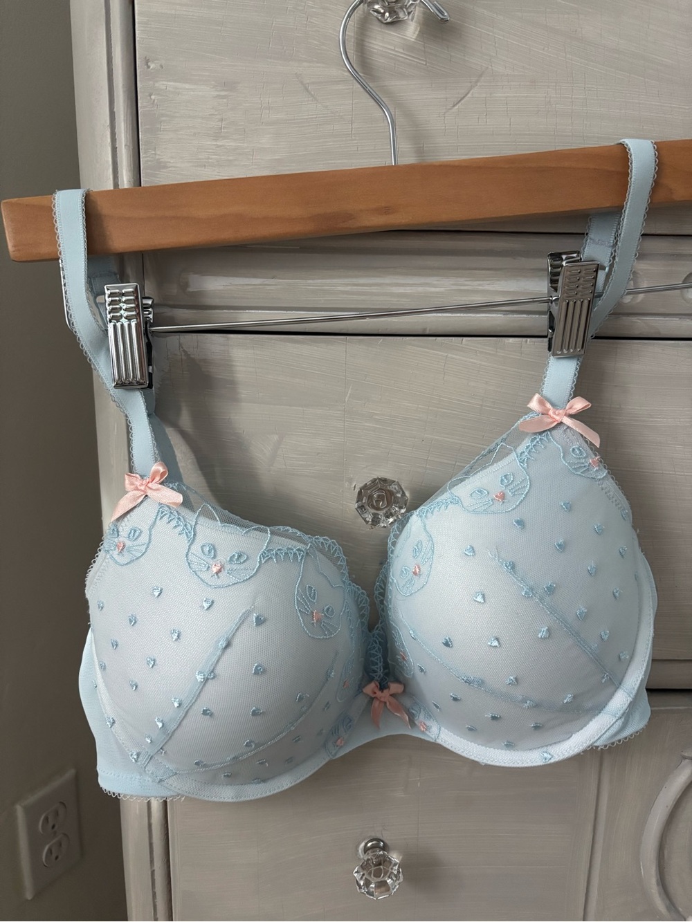 Adore Me Light Blue Bra with Pink Bow Accents